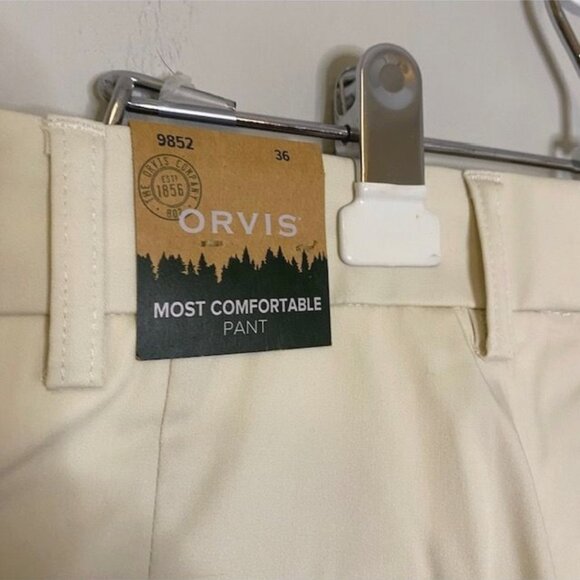 NWT Orvis Mens Most Comfortable Pants 36X34 Light Khaki Cotton Poly Spandex Blen - Picture 7 of 11